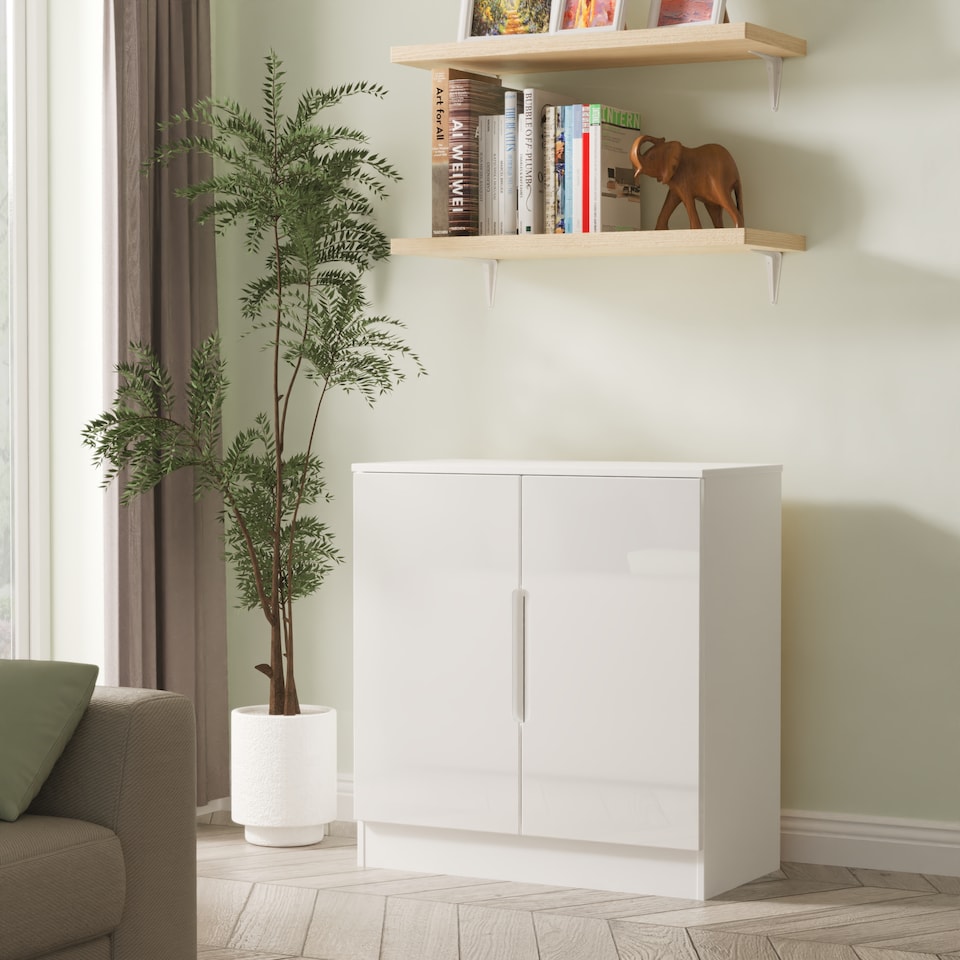 image 1 of Lucca 2 Door Cabinet in White Gloss & White Matt (Ready Assembled) | White | White Gloss & White Matt