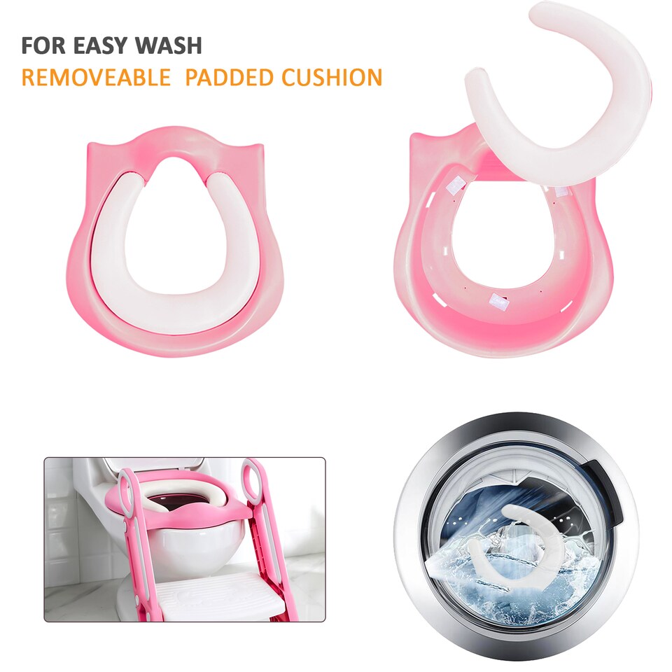 image 1 of CHILDREN BABY TODDLER KID POTTY TRAINING TOILET SEAT TRAINER URINAL CHAIR LADDERO, PINK & WHITE