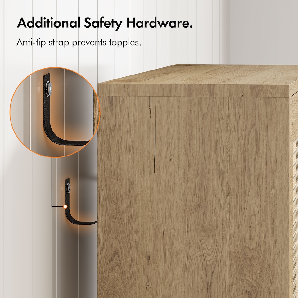 image 1 of VonHaus Rattan Shoe Storage Cabinet for Hallway with 3 Tier Drawers