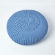 image 3 of Homescapes Blue Large Round Cotton Knitted Pouffe Footstool