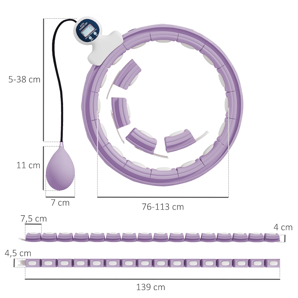 image 1 of SPORTNOW Smart Weighted Hula Hoop with 16 Detachable Knots, Purple