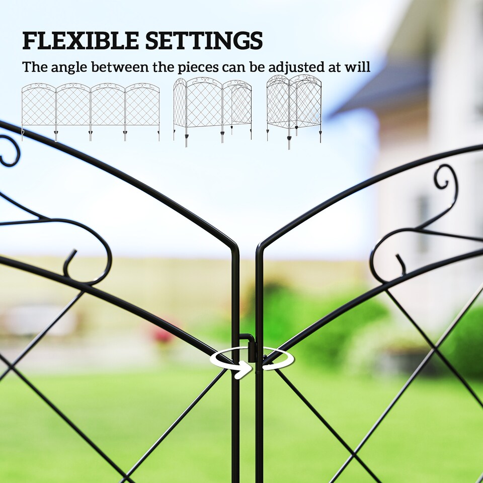 image 1 of Outsunny 4PCs Decorative Garden Fencing 43in x 11.4ft Steel Border Edging Swirls