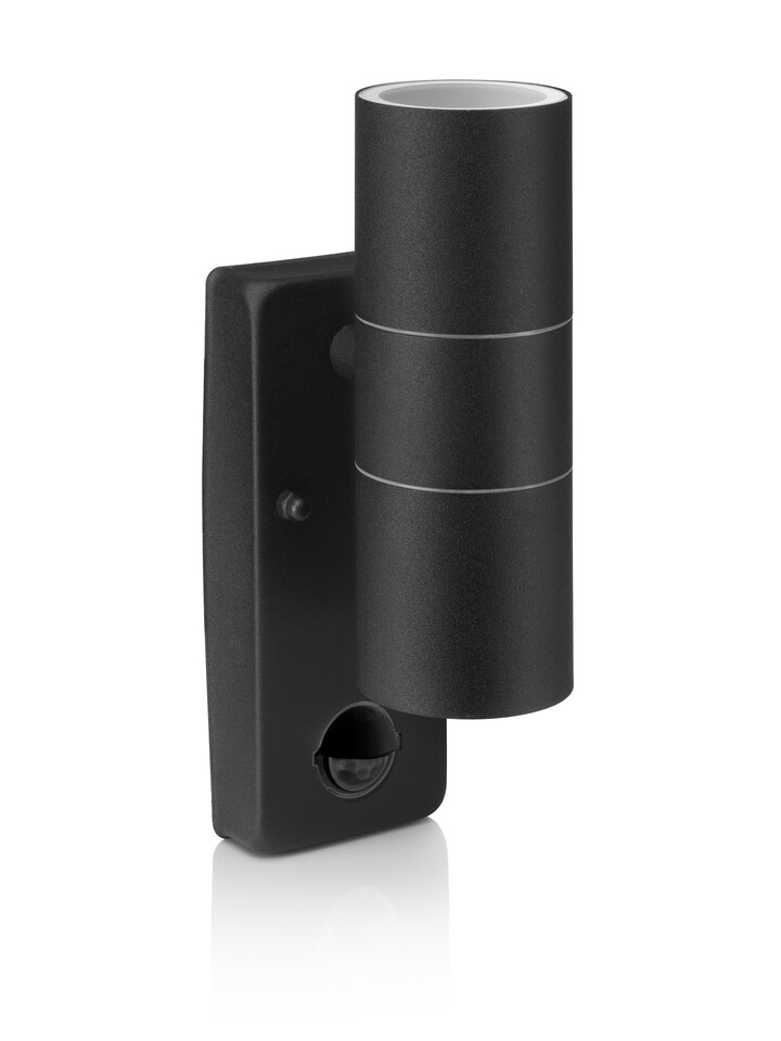 image 1 of Auraglow PIR Motion Sensor Up & Down Outdoor Wall Security Light - WARMINSTER - Black | Black | Black/Fitting Only