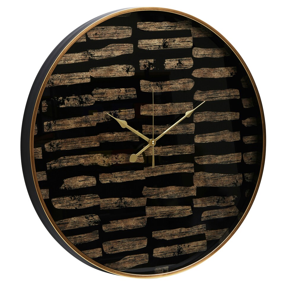 image 1 of Interiors by Premier Modern Black and Gold Wall Clock, Agate Effect Glass Clock With Artistic Brushstroke Dial, Wall Clock