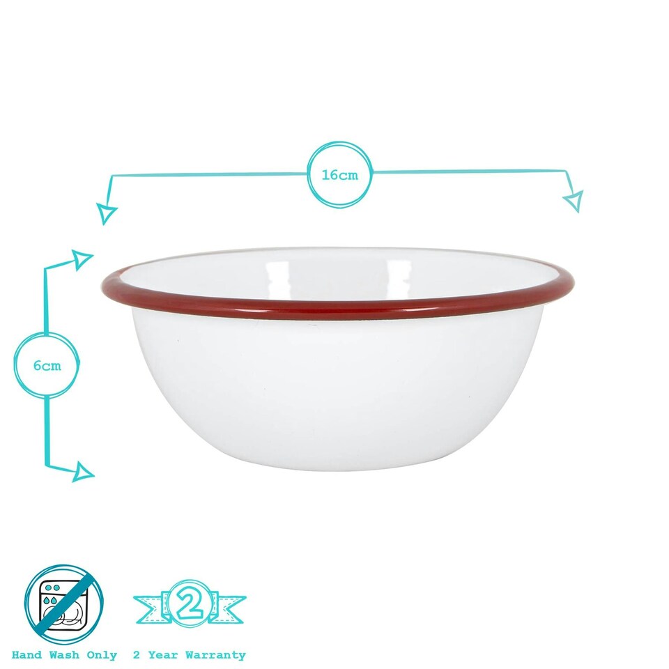 image 1 of Argon Tableware White Enamel Bowls - 16cm - Red - Pack of 6