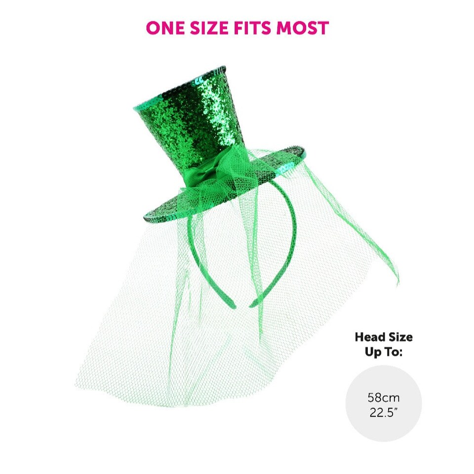 image 1 of Pack of 1 Mini Green Glitter Fascinator Top Hat Green | One Size