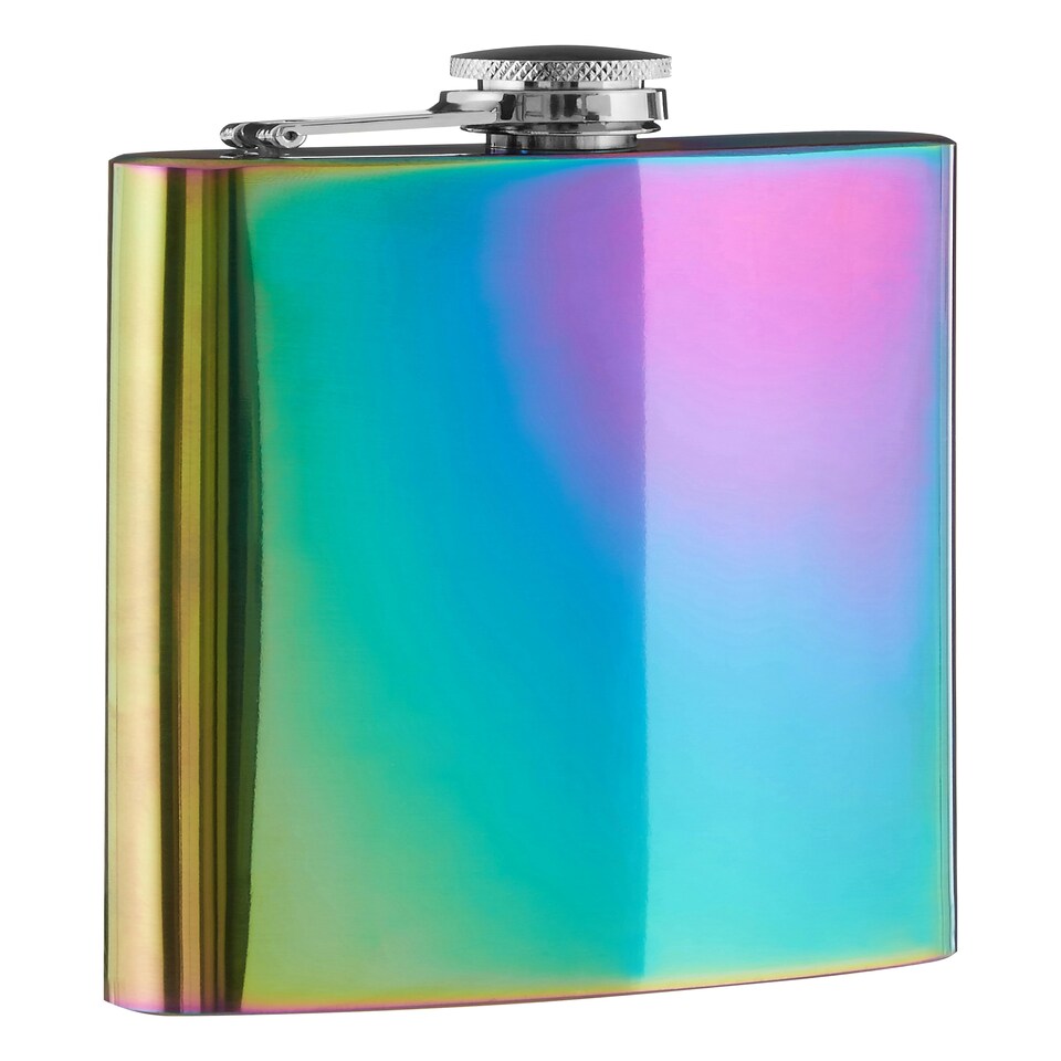 image 1 of Interiors by Premier Oil Slick Hip Flask, Trendy 5oz Stainless Steel Flask With Iridescent Finish And Secure Screw Cap,