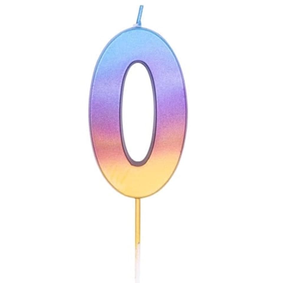 Number 0 Rainbow Ombre Pick Birthday Candle 11cm