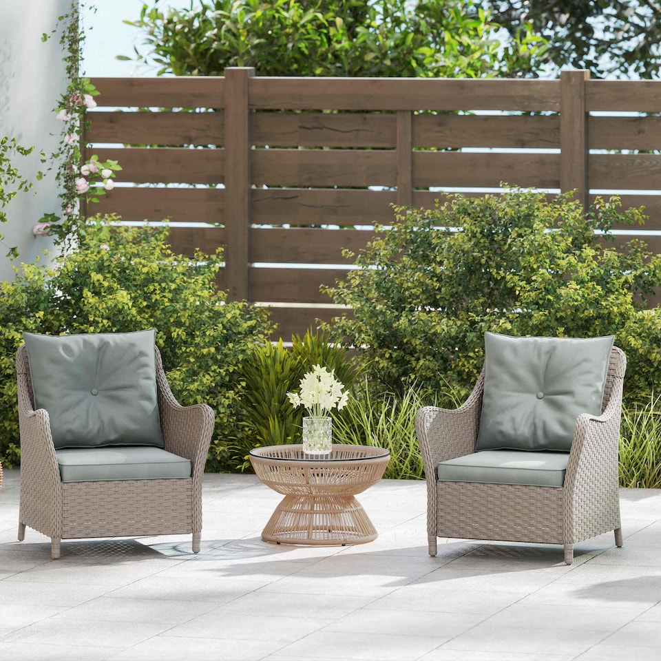 image 1 of Outsunny 2 Pieces Rattan Garden Chairs, Cushioned Rattan Chairs, Light Grey