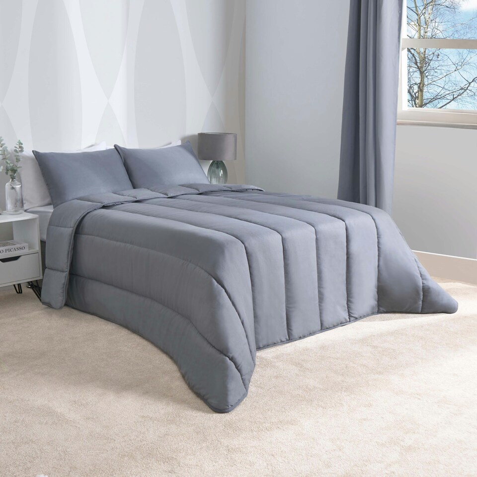 image 1 of OHS Reversible Coverless 10.5 Tog Soft Plush All Year Round Duvet Cover and Pillowcase Bedding Set Grey | Double
