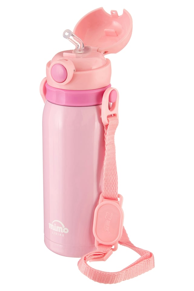 image 1 of Interiors By Premier Innovative Pink Kids Drinks Bottle, Push Button Kids Metal Water Bottle, Insulated Kids Water Bottle