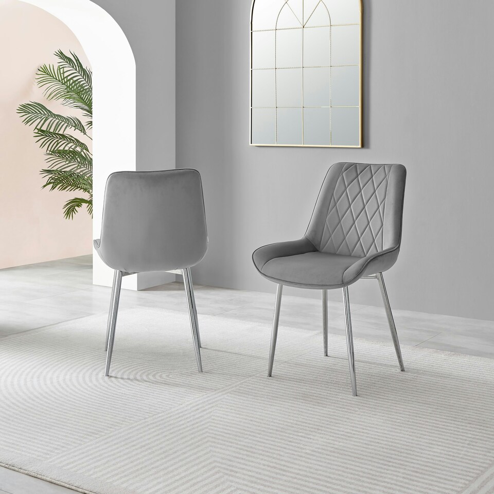 image 1 of Furniturebox 2x Pesaro Grey Velvet Silver Leg Luxury Dining Chairs