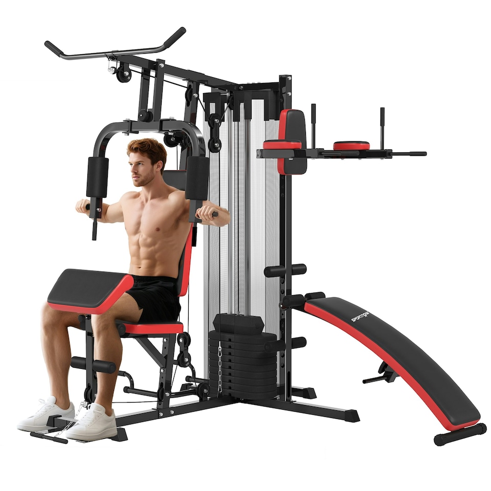 image 1 of SPORTNOW Multi Gym Workout Station with Sit Up Bench, Push Up Stand, Dip Bars