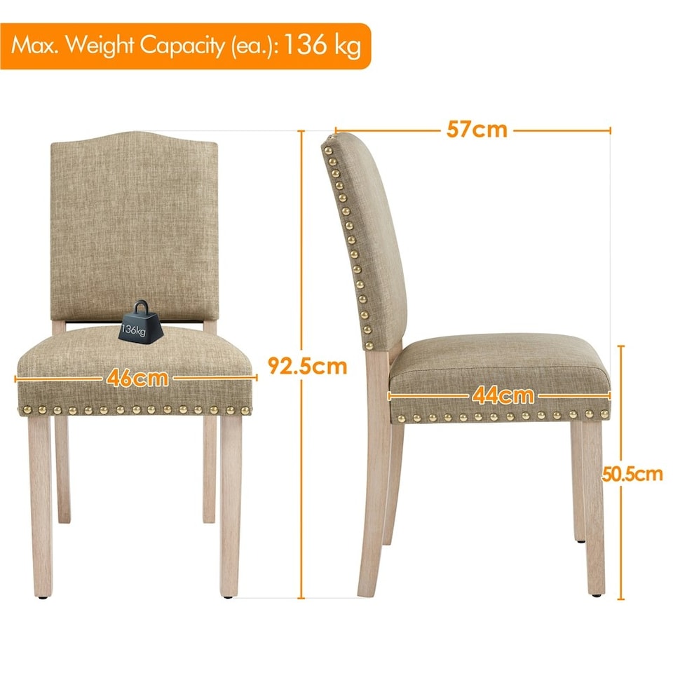 image 1 of Yaheetech Set of 2 Upholstered Kitchen Chairs Dining Room Chairs | Multi | Khaki(