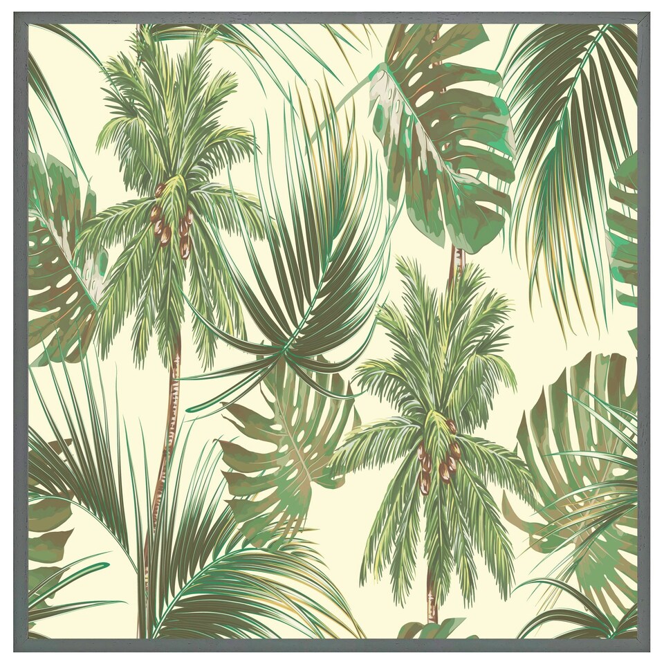 image 1 of Tropical leaves on yellow (Picture Frame) Brown | XS