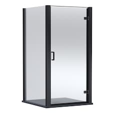Balterley Hinged Shower Door with Glass, Side Panel & Slimline Shower Tray | Black | Matt Black