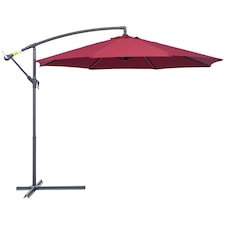 Outsunny 3m Garden Banana Parasol Hanging Cantilever Umbrella with Crank Handle and Cross Base for Outdoor, Sun Shade, Wine Red