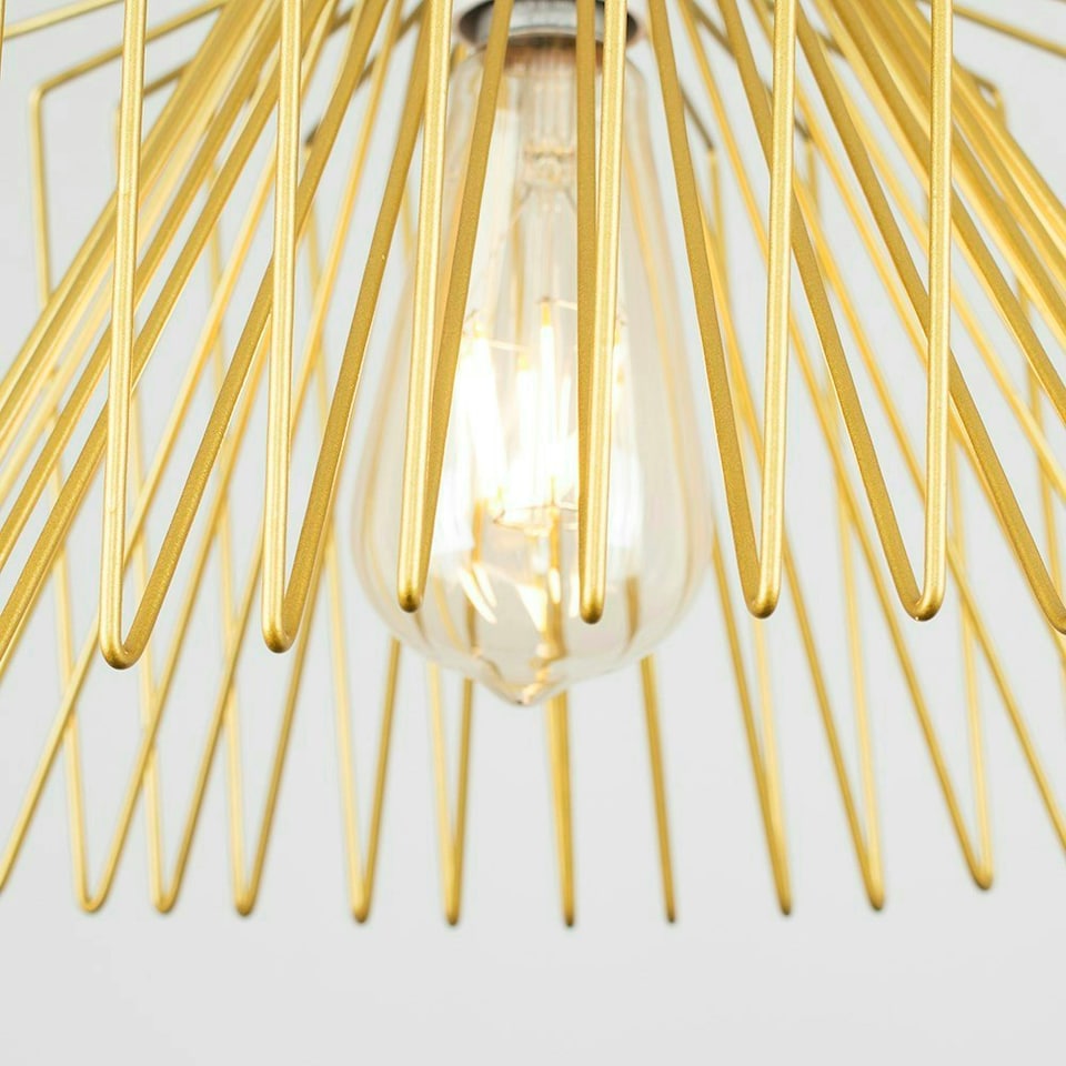 image 1 of ValueLights Amadeus Gold Ceiling Pendant Shade and B22 Pear LED 4W Warm White 2700K Bulb