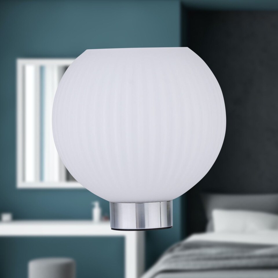 image 1 of Betchley - Battery Operated Chrome Lamp with White Glass | Chrome | White | Medium | 1