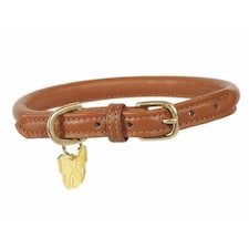 Digby & Fox Rolled Leather Buckle Dog Collar - Tan - M - Neckline: 47cm-52cm