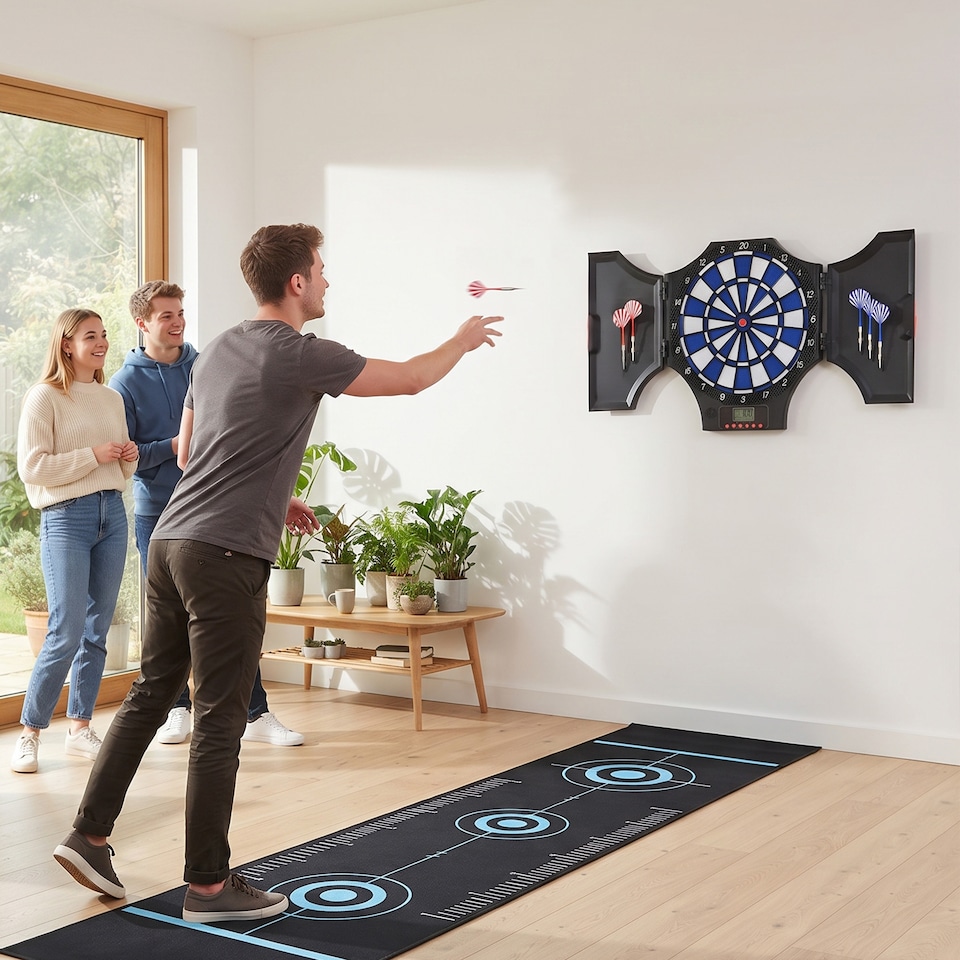 image 1 of SPORTNOW Electronic Dartboard Set with Cabinet, 31 Games, for 8 Players