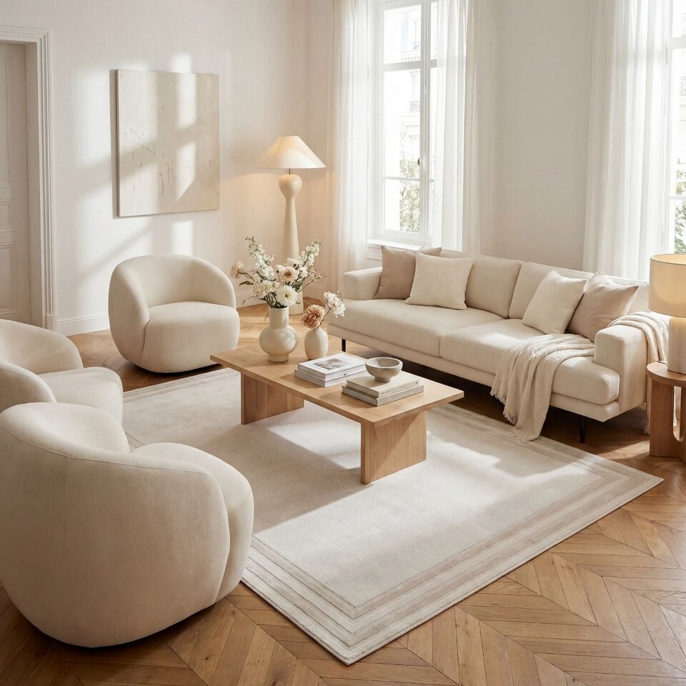image 1 of The Rugs Carmel Collection Bordered Area Floor Rug Runner Soft Pile Living Room Bedroom