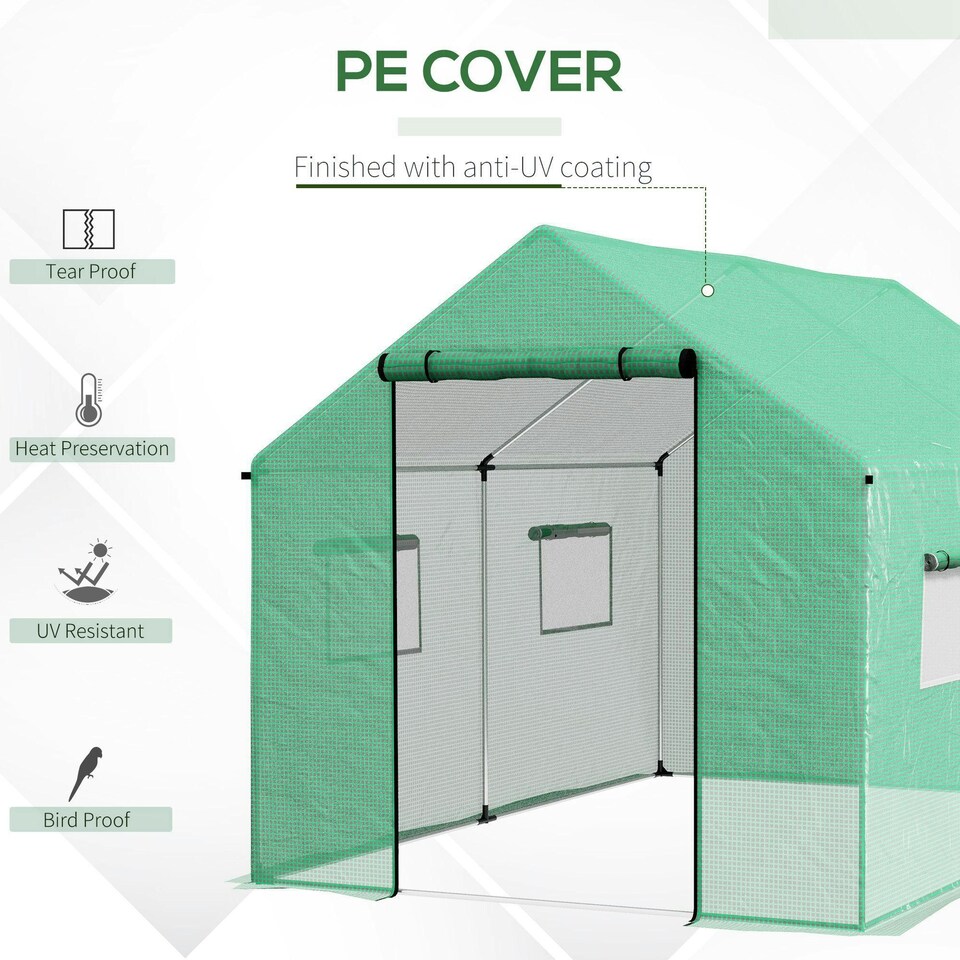 image 1 of Outsunny Tunnel Greenhouse W/ UV-resistant PE Cover, Wide Door, 2 x 3(m), Green