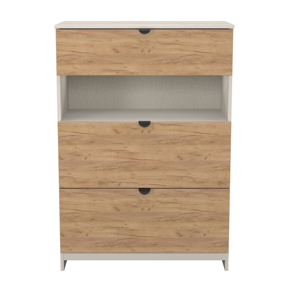 image 1 of Norway 3 Drawer Chest with Open Shelf in Gold Craft Oak and Kashmir Cream | Golden Oak
