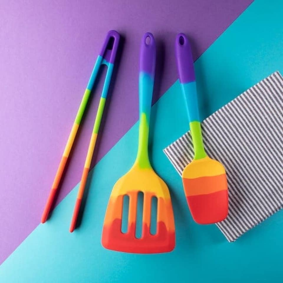 image 1 of Taylor's Eye Witness Rainbow Silicone Spatula Spoon