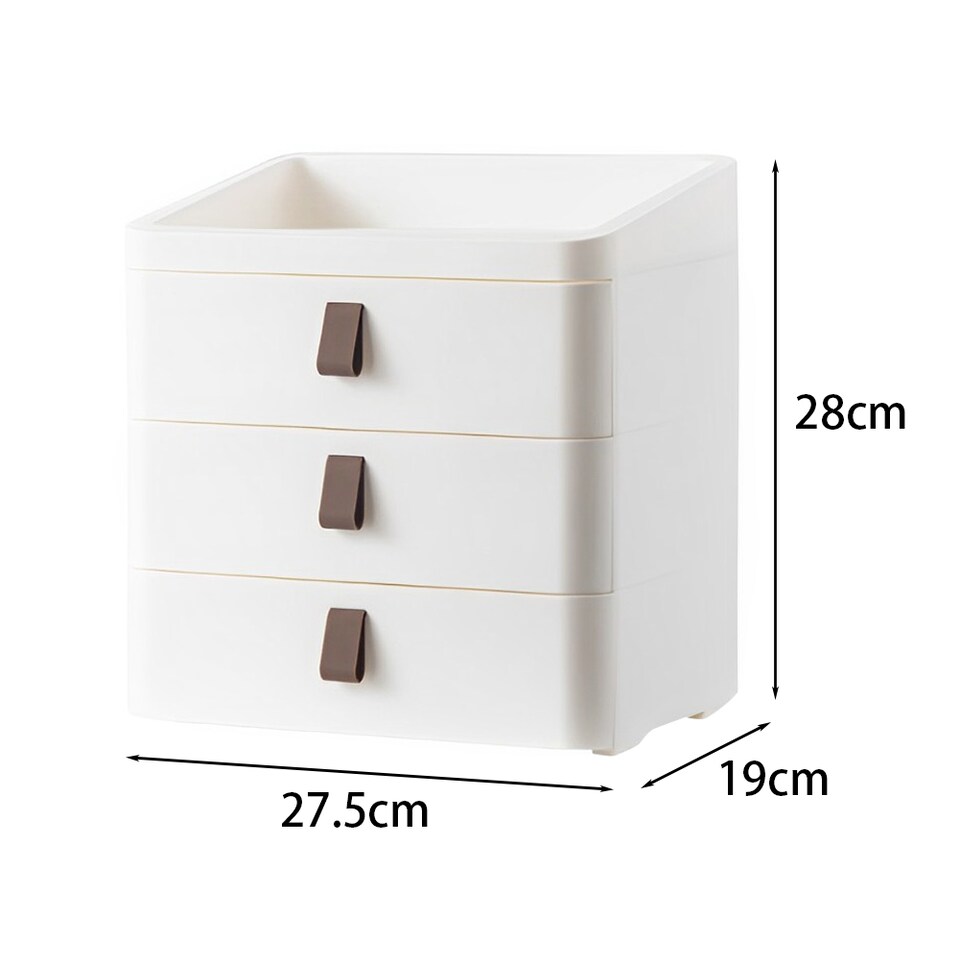 image 1 of Living and Home Desktop Plastic Drawer Storage Organizer, 3 Tier | White