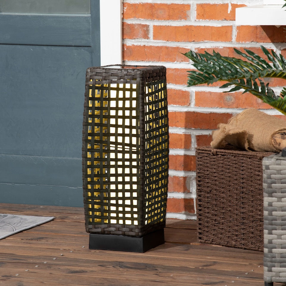 image 1 of Outsunny Outdoor Rattan Solar Lantern wtih Auto On/Off Solar Powered LED Lights