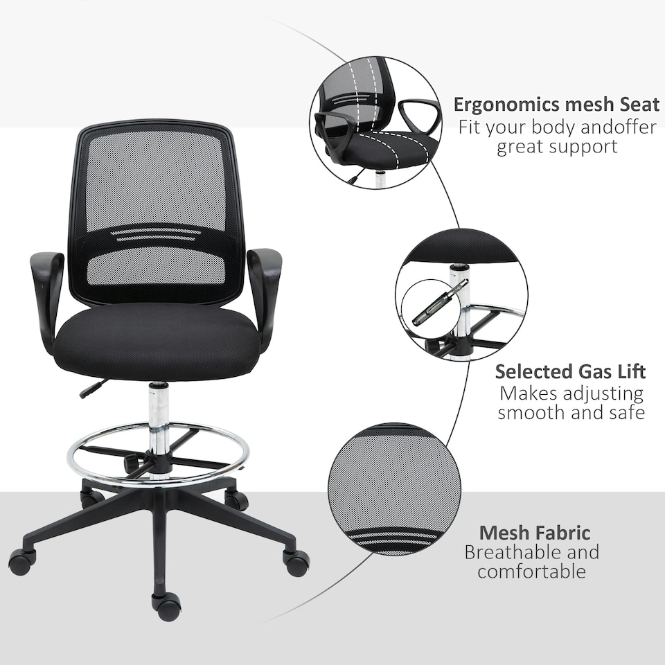 image 1 of Vinsetto Draughtsman Chair Tall Office Chair with Adjustable Height