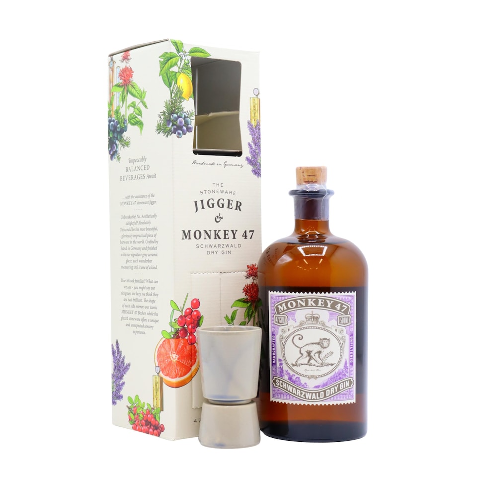 Monkey 47 - Schwarzwald Dry Gin Cocktail Jigger Gift Pack | Multi | London Dry characters with slight spicy notes, crisp and fresh with citrus notes | 500
