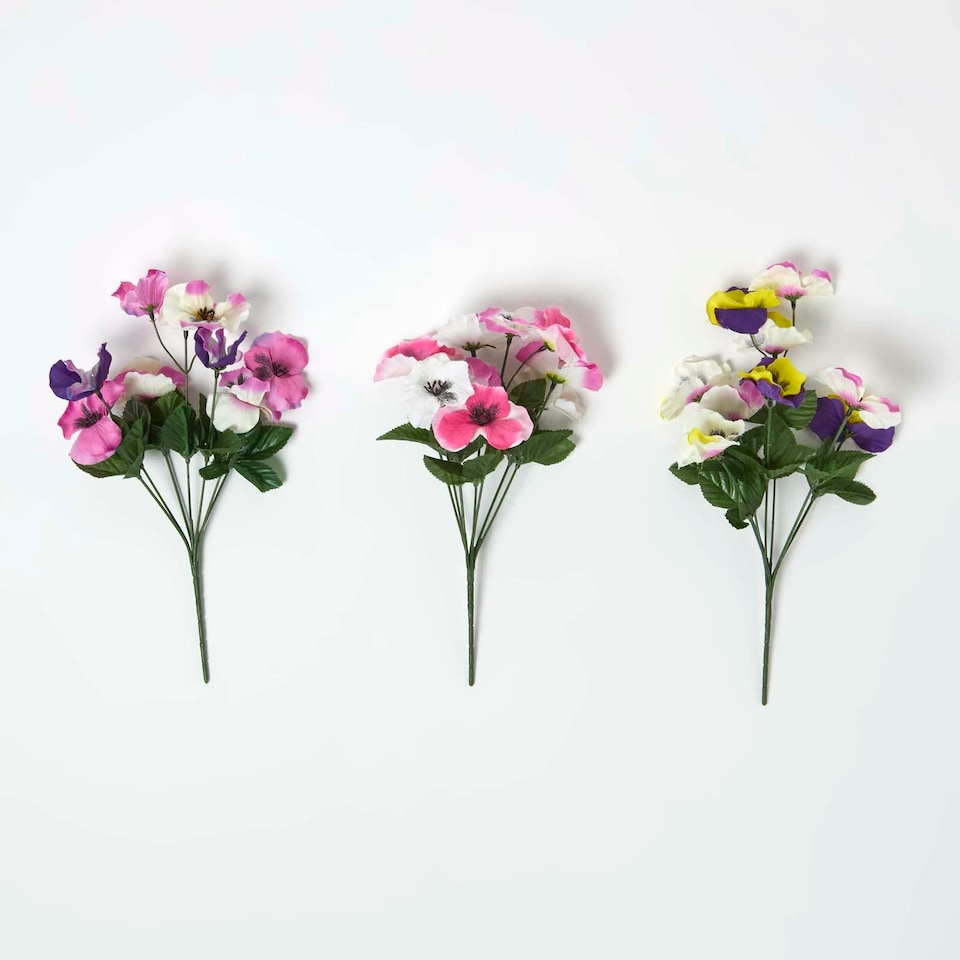 image 1 of Homescapes Set of 3 Pansy Spray Single Stems