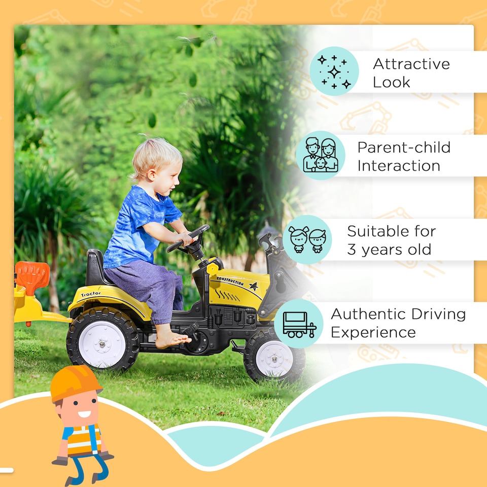 image 1 of HOMCOM Pedal Go Kart Ride on Excavator Wheels Tyres Kids Children -Yellow