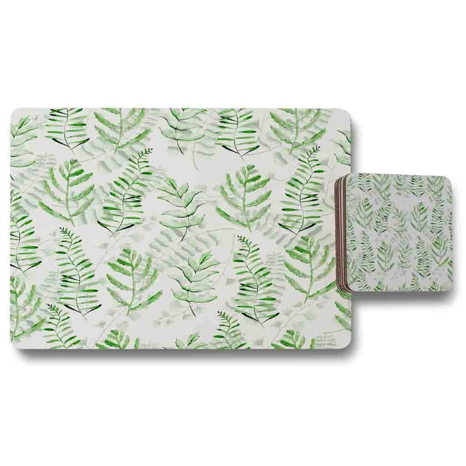 Green Fern Watercolour Placemat & Coaster Set