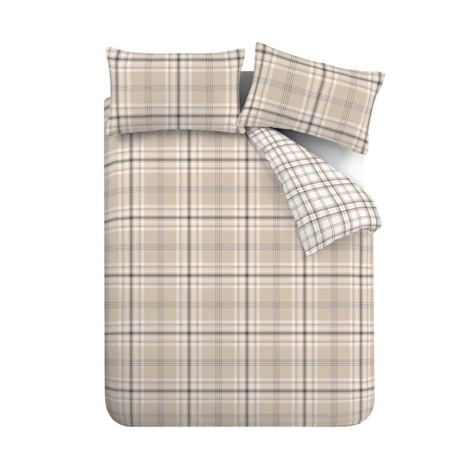 image 1 of Catherine Lansfield Kelso Check Reversible Duvet Cover Set Natural Cream | Natural | Single