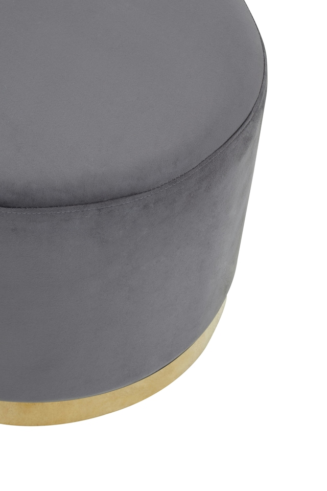 image 1 of Orsina Grey and Gold Round Footstool, Velvet Ottoman Footstool with Gold Base, Pouffe Footstool for Home
