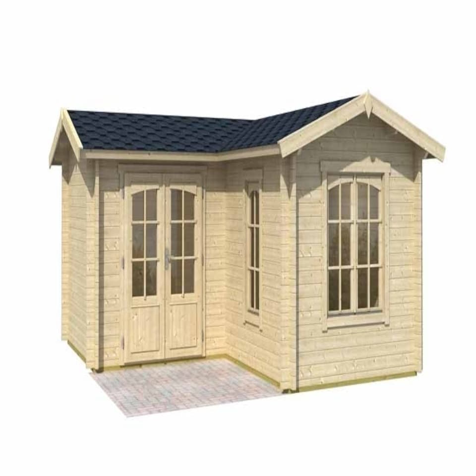 image 1 of Portsmouth-Log Cabin, Wooden Garden Room, Timber Summerhouse, Home Office - L450 x W447.6 x H245.1 cm Brown