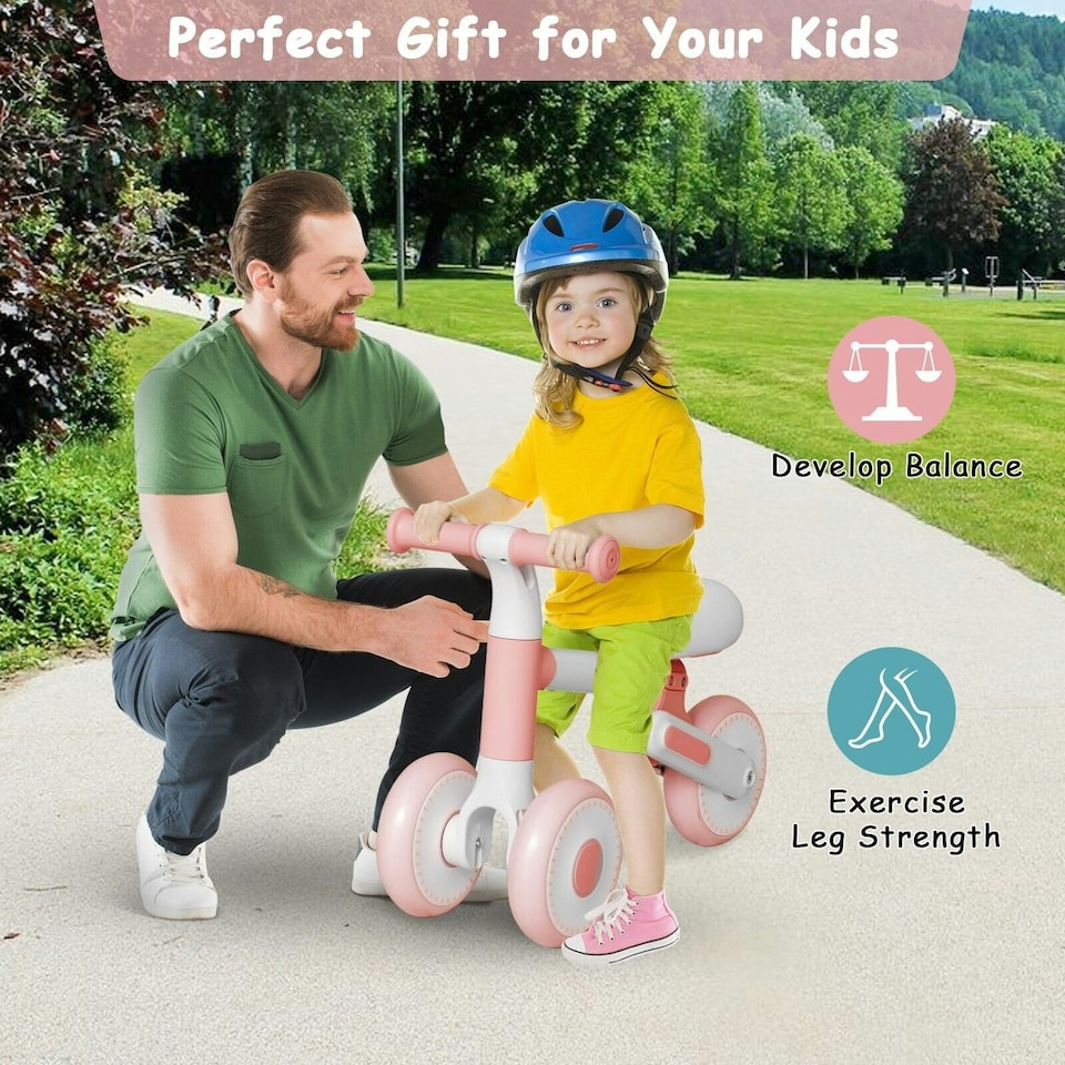image 1 of COSTWAY Baby Balance Bike 4 Wheels Toddler First Bike Pink