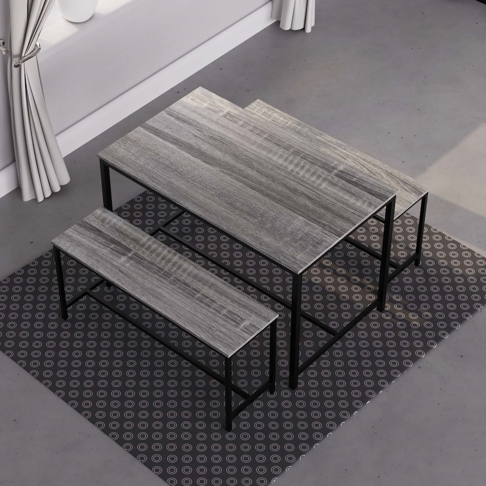 image 1 of Vida Designs Brooklyn 4 Seater Dining Set 3 Piece Table & Bench Set, Grey