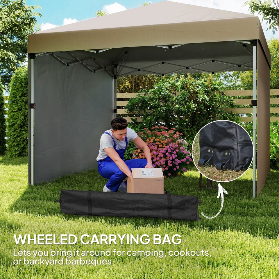 image 1 of Outsunny 3 x 3 M Pop Up Gazebo, UPF 30 with 2 Sidewalls, Leg Weight Bags and Wheeled Bag, Height Adjustable Party Tent Event Shelter for Garden, Patio | Brown | Khaki | 1