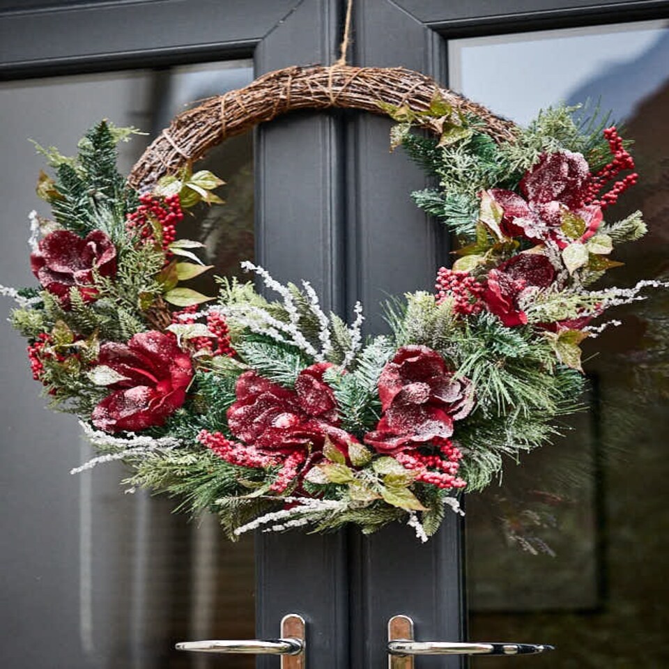 image 1 of Frosted Flowers Half Wreath