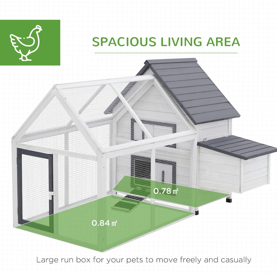 image 1 of PawHut Wooden Chicken Coop Hen House Enclosure Garden with Ramp Run Nesting Box