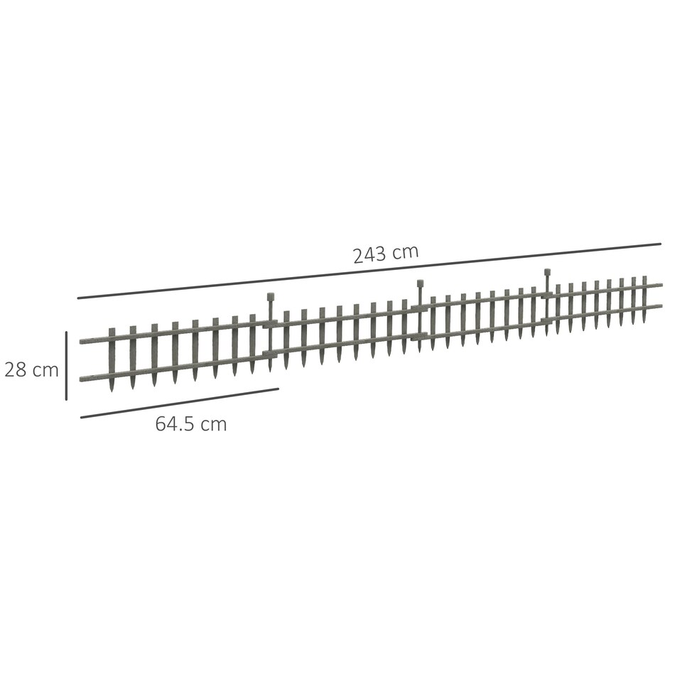 image 1 of Outsunny Decorative Garden Fencing, Wooden Landscape Edging, Grey