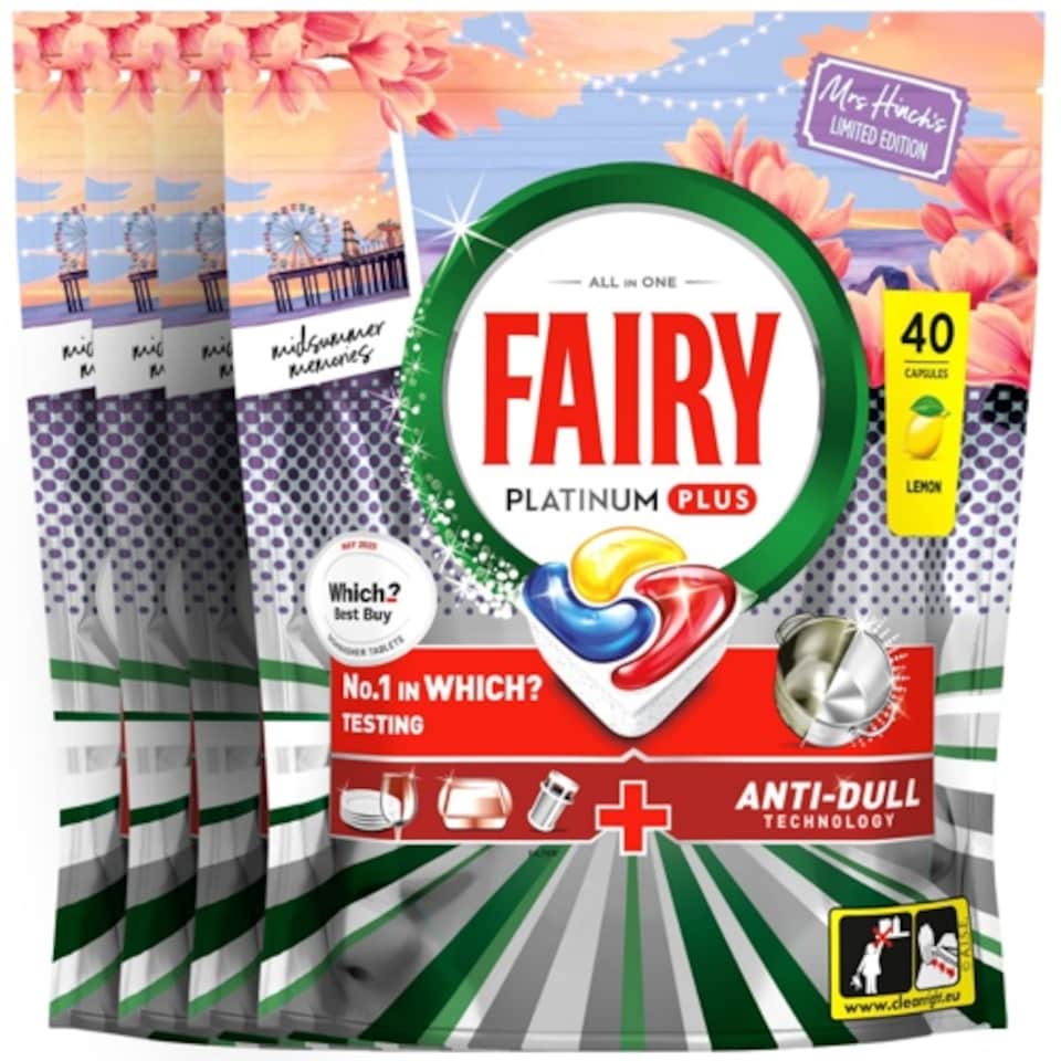 image 1 of Fairy Platinum Plus Mrs Hinch's Midsummer Memories 40 Wash Dishwasher Tablets