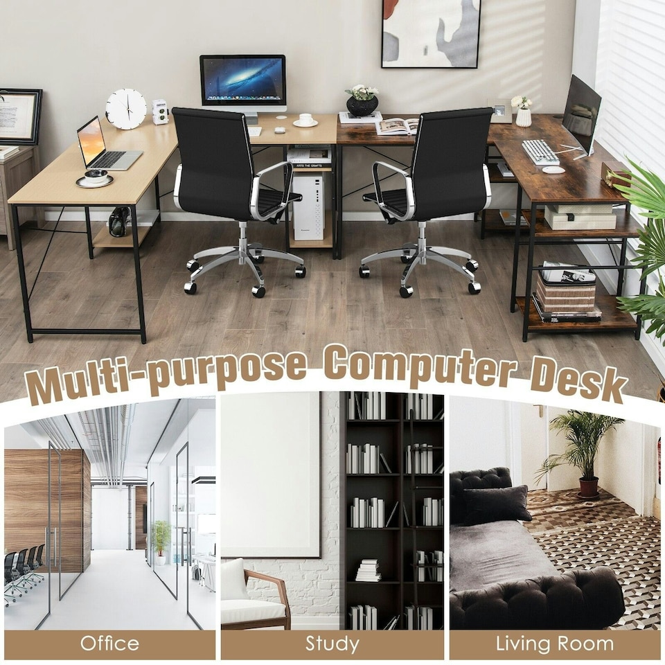 image 1 of COSTWAY L-Shaped Computer Desk Writing Desk Workstation Natural N/A