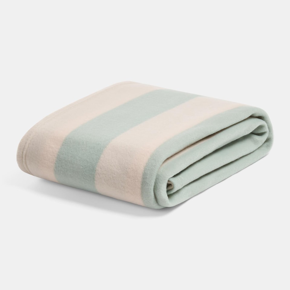 image 1 of OHS Stripes Print Polar Fleece Throw Blanket Lightweight Bedspread | Multi | Sage/Cream
