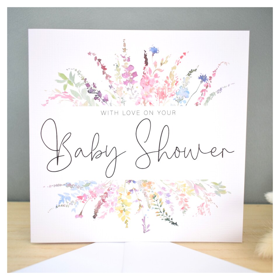 image 1 of Baby Shower Greeting Card - Pretty Pastel Floral Wildflower Design New Mum Baby