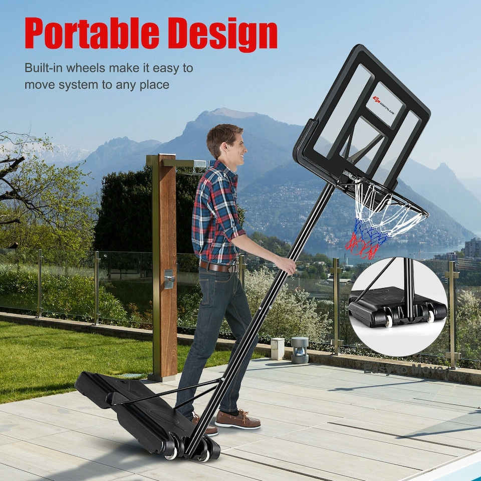 image 1 of COSTWAY Basketball Hoop Backboard Height Adjustable 1.35-3.05m Black | Standard